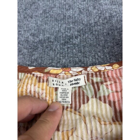 Billabong x The Salty Blonde Dress Womens XS Brown Floral Wrap Maxi Boho - Picture 2 of 10